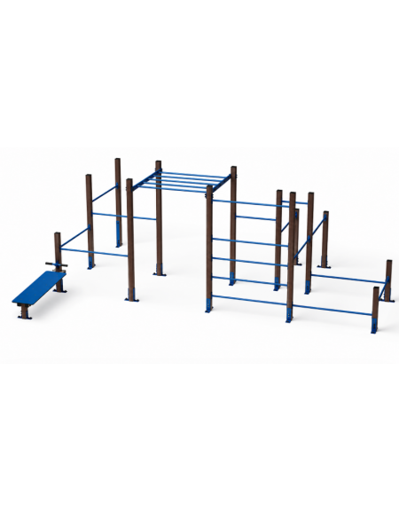 Palestra Workout Grande con struttura in alluminio rifinito in legno dark e tubi in acciaio verniciato - cm 642x465x241h
