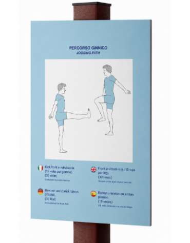 Palo con tabella movimento gambe 1 in plastica riciclata completo di tabella in forex  - cm 40x10x162h