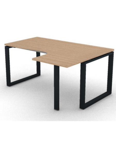 Workstation forma a L con gamba autoportante Dx, piano melaminico spessore mm 25 e gambe metalliche ad anello - cm 160x120x74h
