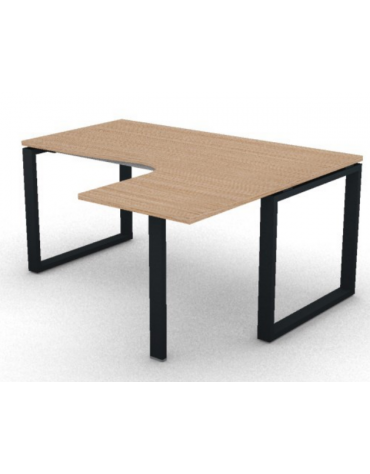 Workstation forma a L con gamba autoportante Dx, piano melaminico spessore mm 25 e gambe metalliche ad anello - cm 160x140x74h