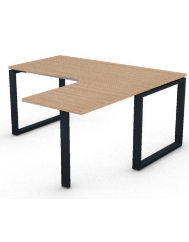 Workstation forma a L con gamba autoportante Dx, piano melaminico spessore mm 25 e gambe metalliche ad anello - cm 160x160x74h