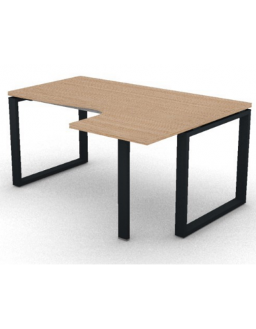 Workstation forma a L con gamba autoportante Dx, piano melaminico spessore mm 30 e gambe metalliche ad anello - cm 160x120x74,5h