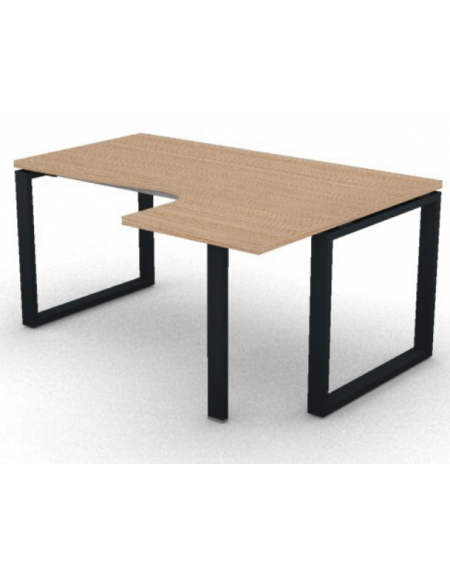 Workstation forma a L con gamba autoportante Dx, piano melaminico spessore mm 30 e gambe metalliche ad anello - cm 160x120x74,5h
