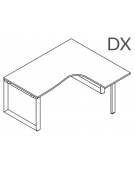Workstation forma a L con gamba autoportante Dx, piano melaminico spessore mm 30 e gambe metalliche ad anello - cm 160x140x74,5h