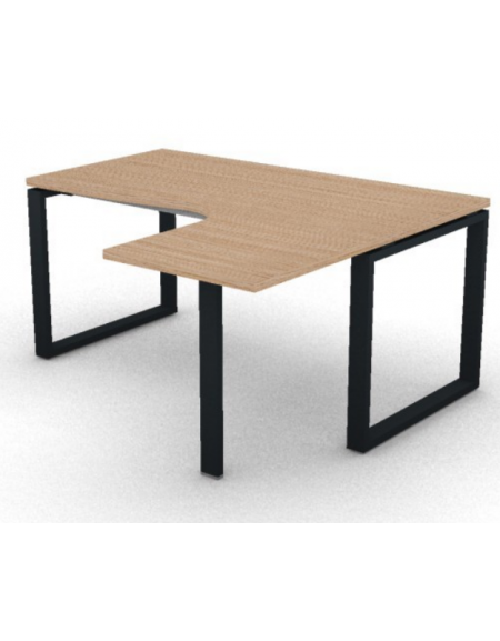 Workstation forma a L con gamba autoportante Dx, piano melaminico spessore mm 30 e gambe metalliche ad anello - cm 160x140x74,5h