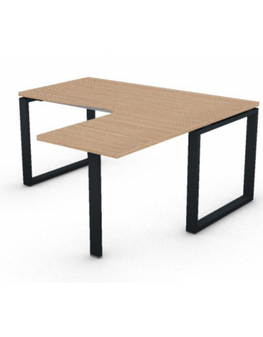 Workstation forma a L con gamba autoportante Dx, piano melaminico spessore mm 30 e gambe metalliche ad anello - cm 160x160x74,5h