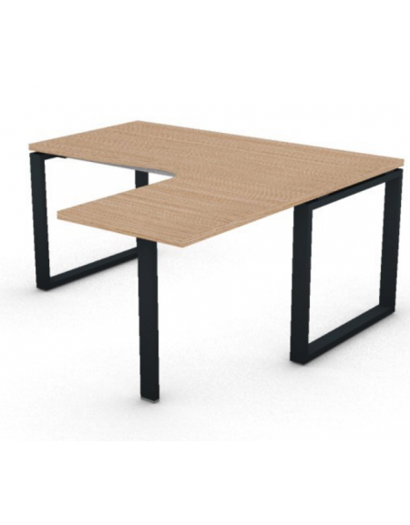 Workstation forma a L con gamba autoportante Dx, piano melaminico spessore mm 30 e gambe metalliche ad anello - cm 160x160x74,5h