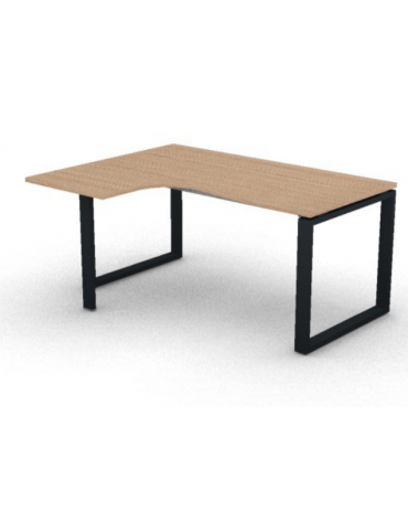 Workstation forma a L con gamba autoportante Sx, piano melaminico spessore mm 25 e gambe metalliche ad anello - cm 160x120x74h