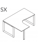Workstation forma a L con gamba autoportante Sx, piano melaminico spessore mm 25 e gambe metalliche ad anello - cm 160x140x74h
