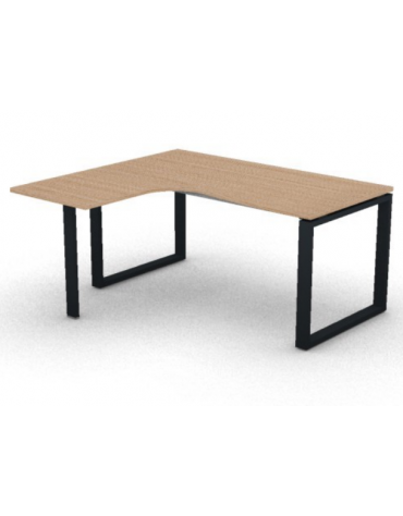 Workstation forma a L con gamba autoportante Sx, piano melaminico spessore mm 25 e gambe metalliche ad anello - cm 160x140x74h