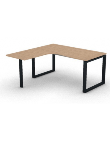 Workstation forma a L con gamba autoportante Sx, piano melaminico spessore mm 25 e gambe metalliche ad anello - cm 160x160x74h