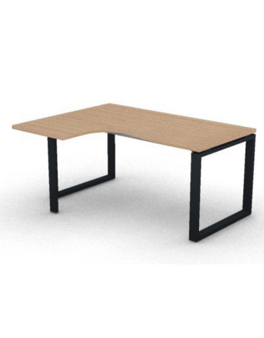 Workstation forma a L con gamba autoportante Sx, piano melaminico spessore mm 30 e gambe metalliche ad anello - cm 160x120x74,5h
