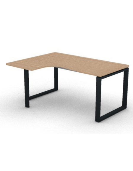 Workstation forma a L con gamba autoportante Sx, piano melaminico spessore mm 30 e gambe metalliche ad anello - cm 160x120x74,5h
