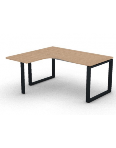 Workstation forma a L con gamba autoportante Sx, piano melaminico spessore mm 30 e gambe metalliche ad anello - cm 160x140x74,5h