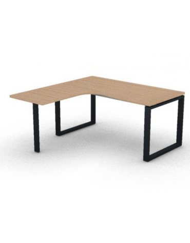 Workstation forma a L con gamba autoportante Sx, piano melaminico spessore mm 30 e gambe metalliche ad anello - cm 160x160x74,5h