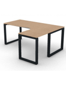 Workstation Dx forma a L, piano melaminico spessore mm 18 e struttura metallica gambe ad anello - cm 180x140x73,5h