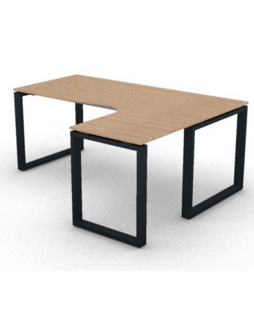 Workstation Dx forma a L, piano melaminico spessore mm 18 e struttura metallica gambe ad anello - cm 180x140x73,5h