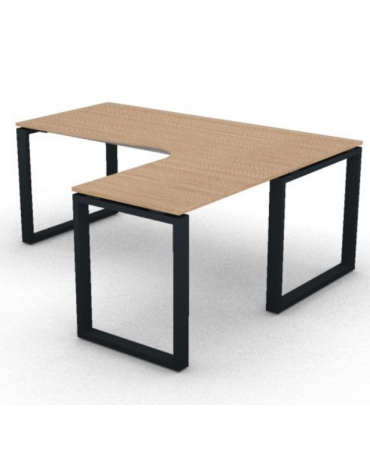 Workstation Dx forma a L, piano melaminico spessore mm 18 e struttura metallica gambe ad anello - cm 180x160x73,5h