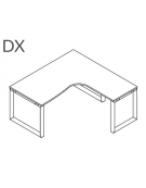 Workstation Dx forma a L, piano melaminico spessore mm 25 e struttura metallica gambe ad anello - cm 180x140x74h