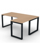 Workstation Dx forma a L, piano melaminico spessore mm 25 e struttura metallica gambe ad anello - cm 180x140x74h