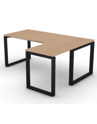 Workstation Dx forma a L, piano melaminico spessore mm 25 e struttura metallica gambe ad anello - cm 180x140x74h