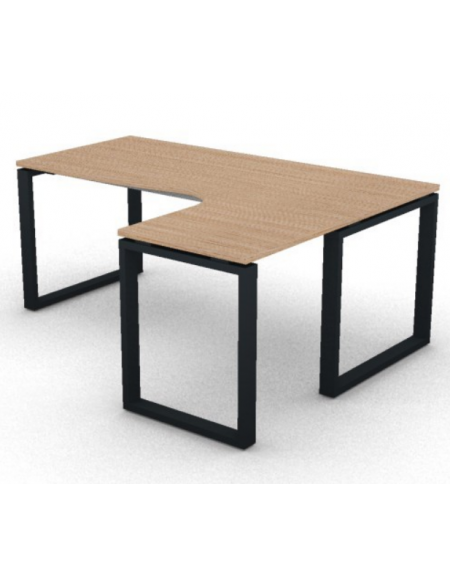 Workstation Dx forma a L, piano melaminico spessore mm 25 e struttura metallica gambe ad anello - cm 180x140x74h