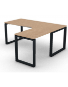 Workstation Dx forma a L, piano melaminico spessore mm 25 e struttura metallica gambe ad anello - cm 180x160x74h