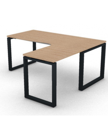 Workstation Dx forma a L, piano melaminico spessore mm 25 e struttura metallica gambe ad anello - cm 180x160x74h