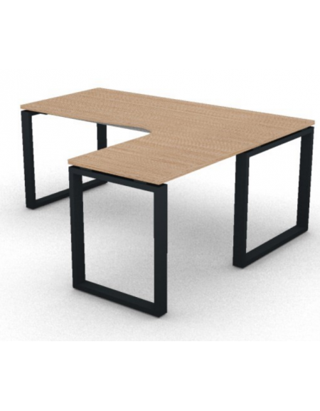 Workstation Dx forma a L, piano melaminico spessore mm 25 e struttura metallica gambe ad anello - cm 180x160x74h