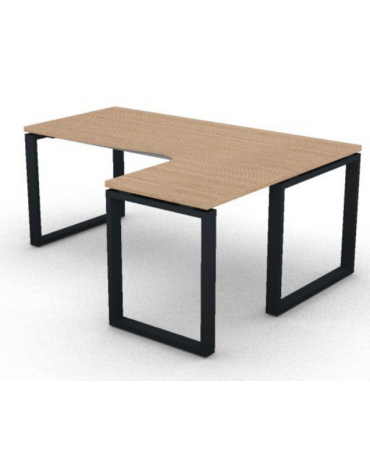 Workstation Dx forma a L, piano melaminico spessore mm 30 e struttura metallica gambe ad anello - cm 180x140x74,5h