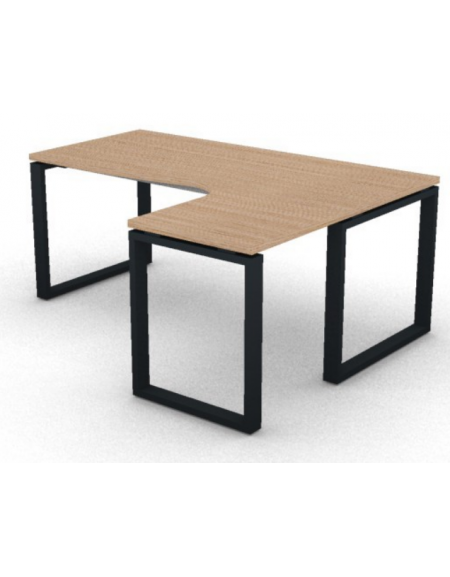 Workstation Dx forma a L, piano melaminico spessore mm 30 e struttura metallica gambe ad anello - cm 180x140x74,5h