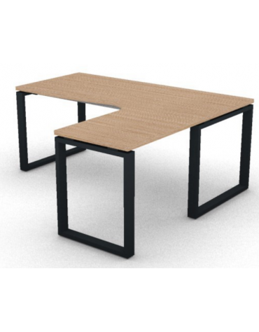 Workstation Dx forma a L, piano melaminico spessore mm 30 e struttura metallica gambe ad anello - cm 180x160x74,5h