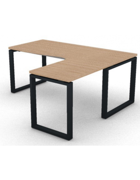 Workstation Dx forma a L, piano melaminico spessore mm 30 e struttura metallica gambe ad anello - cm 180x160x74,5h