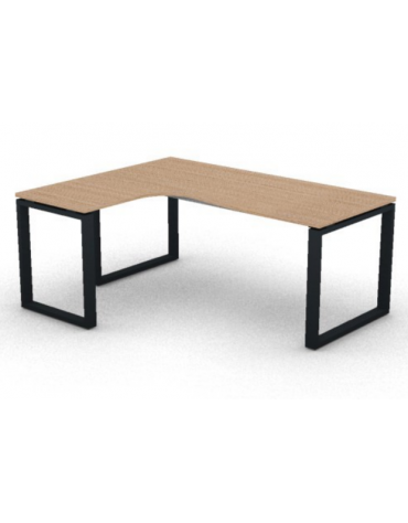 Workstation Sx forma a L, piano melaminico spessore mm 25 e struttura metallica gambe ad anello - cm 180x140x74h