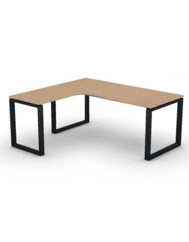 Workstation Sx forma a L, piano melaminico spessore mm 25 e struttura metallica gambe ad anello - cm 180x160x74h