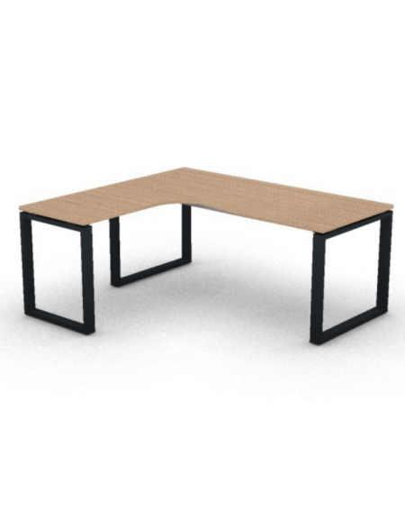 Workstation Sx forma a L, piano melaminico spessore mm 25 e struttura metallica gambe ad anello - cm 180x160x74h