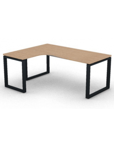 Workstation Sx forma a L, piano melaminico spessore mm 30 e struttura metallica gambe ad anello - cm 180x140x74,5h