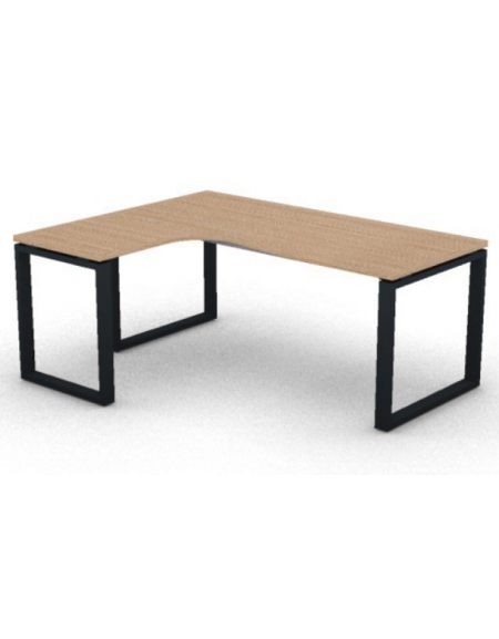 Workstation Sx forma a L, piano melaminico spessore mm 30 e struttura metallica gambe ad anello - cm 180x140x74,5h