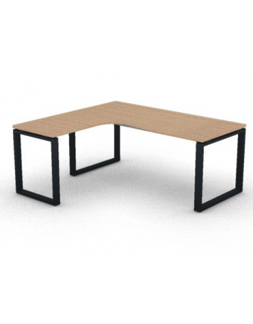 Workstation Sx forma a L, piano melaminico spessore mm 30 e struttura metallica gambe ad anello - cm 180x160x74,5h