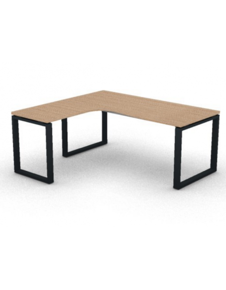 Workstation Sx forma a L, piano melaminico spessore mm 30 e struttura metallica gambe ad anello - cm 180x160x74,5h