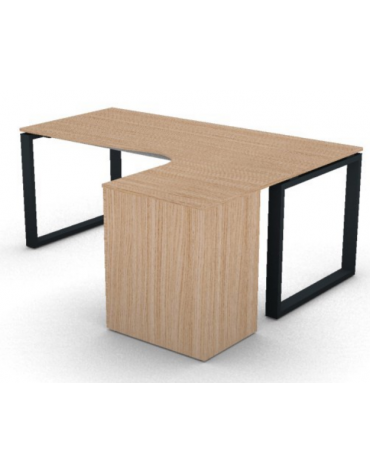 Workstation con cassettiera portante Dx e gambe ad anello - piano melaminico spessore mm 18 - Colori a scelta - cm 180x140x73,5h