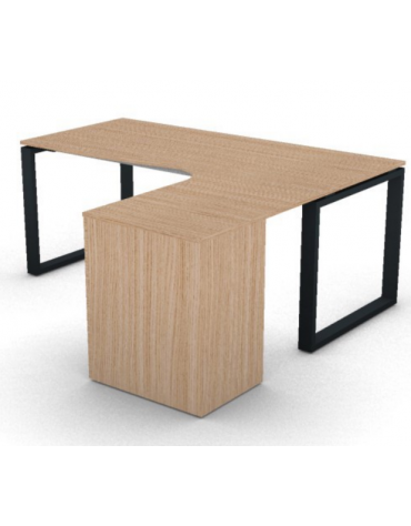 Workstation con cassettiera portante Dx e gambe ad anello - piano melaminico spessore mm 18 - Colori a scelta - cm 180x160x73,5h