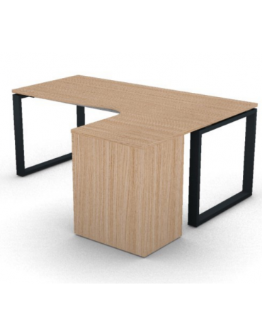 Workstation con cassettiera portante Dx e gambe ad anello - piano melaminico spessore mm 25 - Colori a scelta - cm 180x140x74h