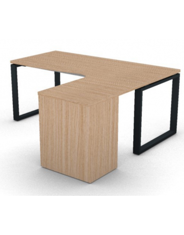 Workstation con cassettiera portante Dx e gambe ad anello - piano melaminico spessore mm 30 - Colori a scelta - cm 180x160x74,5h