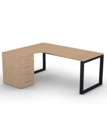 Workstation con cassettiera portante Sx e gambe ad anello - piano melaminico spessore mm 18 - Colori a scelta - cm 180x140x73,5h