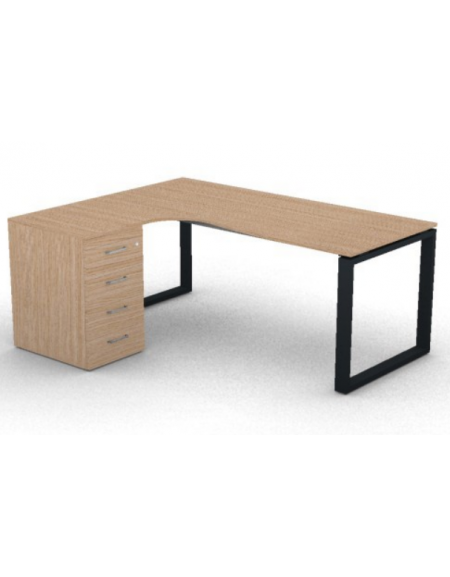 Workstation con cassettiera portante Sx e gambe ad anello - piano melaminico spessore mm 18 - Colori a scelta - cm 180x140x73,5h
