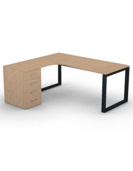 Workstation con cassettiera portante Sx e gambe ad anello - piano melaminico spessore mm 18 - Colori a scelta - cm 180x160x73,5h