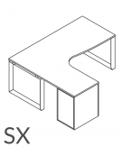 Workstation con cassettiera portante Sx e gambe ad anello - piano melaminico spessore mm 25 - Colori a scelta - cm 180x140x74h