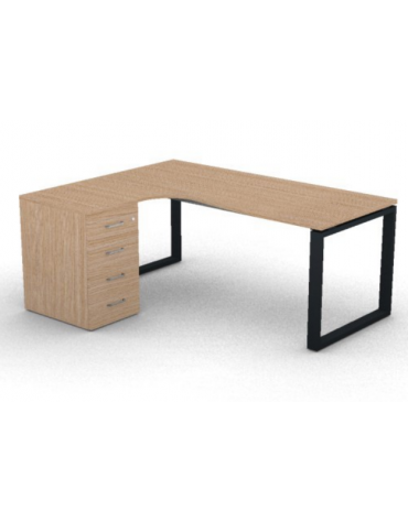 Workstation con cassettiera portante Sx e gambe ad anello - piano melaminico spessore mm 25 - Colori a scelta - cm 180x140x74h