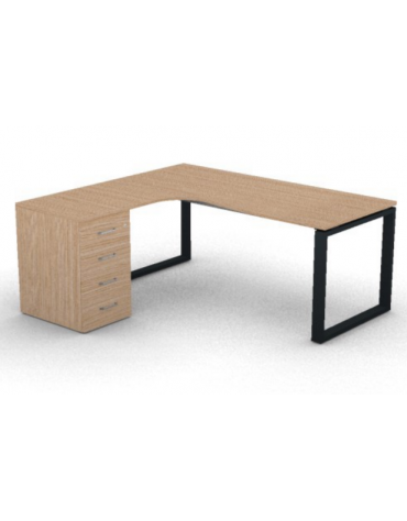 Workstation con cassettiera portante Sx e gambe ad anello - piano melaminico spessore mm 25 - Colori a scelta - cm 180x160x74h